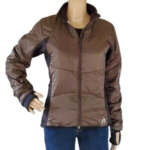 Eddie Bauer Puffer Jacket Women's S Brown Packable Full Zip Stretch Pocket Nylon